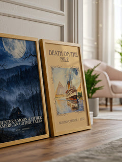 Hunter's Moon & Other American Gothic Tales watercolour print framed by window – literary home decor