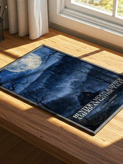 Hunter's Moon & Other American Gothic Tales watercolour book poster framed on wall – horror wall art
