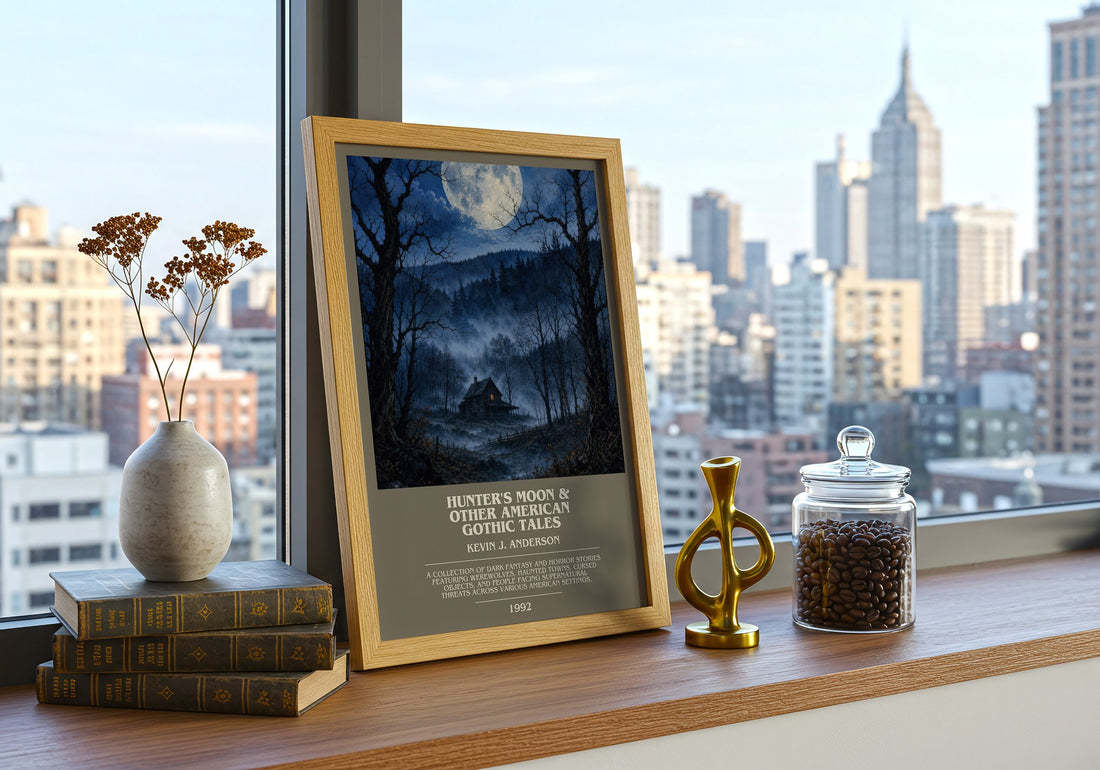 Hunter's Moon & Other American Gothic Tales bookish print framed by window – literary home decor