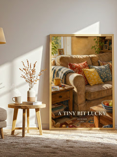 A Tiny Bit Lucky watercolour print in frame leaning in hallway – childrens wall art
