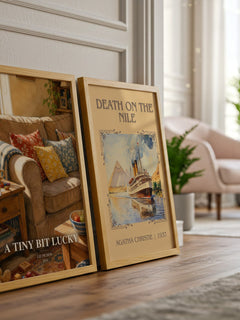 A Tiny Bit Lucky watercolour print framed by window – literary home decor