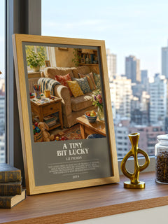 A Tiny Bit Lucky bookish print framed by window – literary home decor