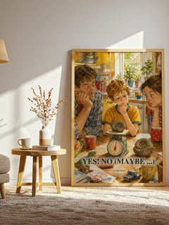 Yes! no (maybe ...) watercolour print in frame leaning in hallway – childrens wall art