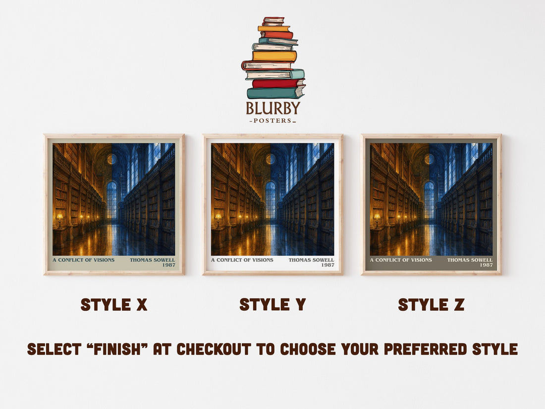 A conflict of visions literary print in frame leaning in hallway – philosophy wall art (mockup)