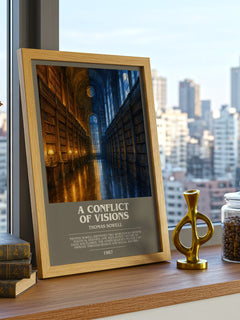 A conflict of visions bookish print framed by window – literary home decor