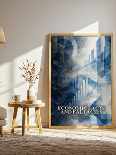 Economic Facts and Fallacies watercolour print in frame leaning in hallway – non fiction wall art
