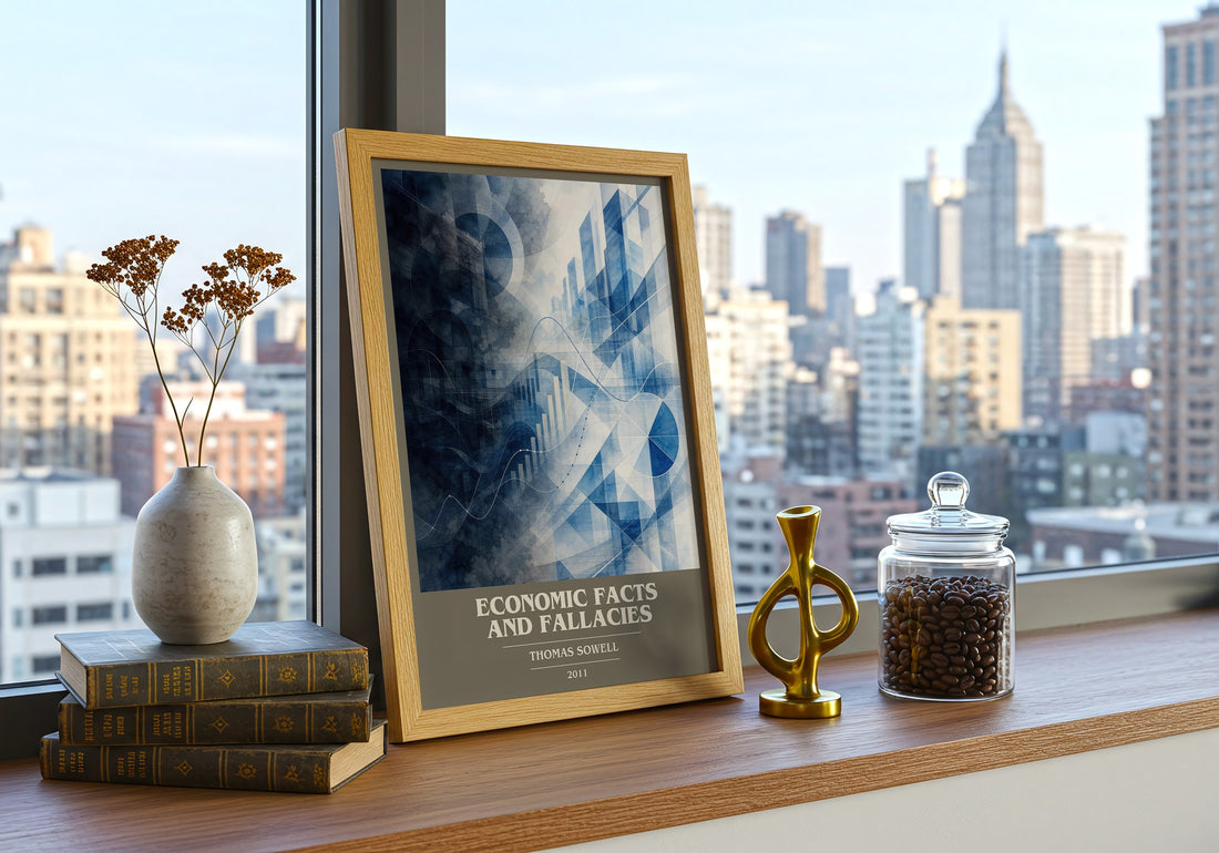 Economic Facts and Fallacies book cover print framed by window – literary home decor