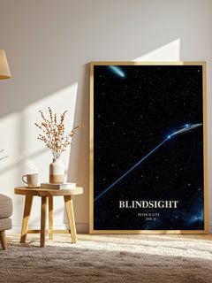 Blindsight watercolour print in frame leaning in hallway – sci fi wall art