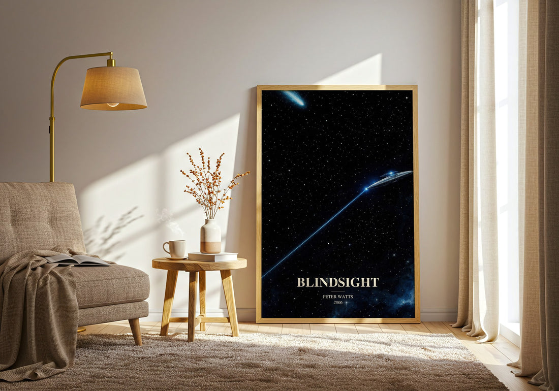 Blindsight watercolour print in frame leaning in hallway – sci fi wall art