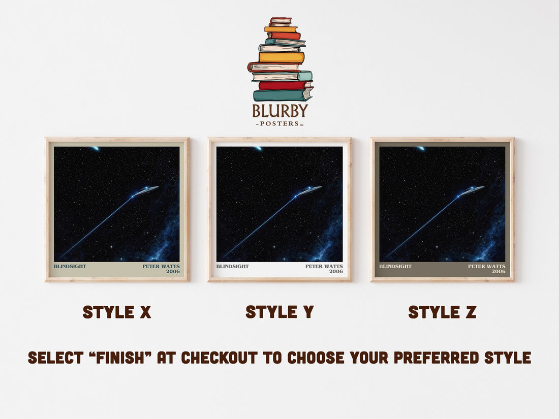 Blindsight literary print in frame leaning in hallway – sci fi wall art (mockup)