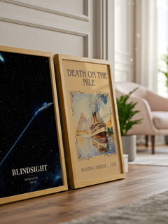 Blindsight watercolour print framed by window – literary home decor