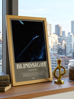 Blindsight bookish print framed by window – literary home decor