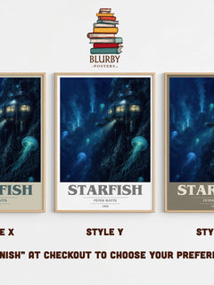 Starfish book cover print in frame leaning in hallway – sci fi wall art