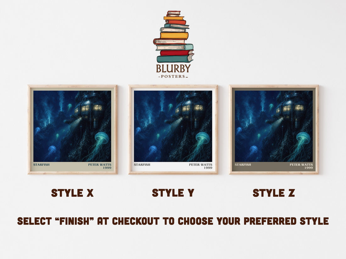 Starfish literary print in frame leaning in hallway – sci fi wall art (mockup)