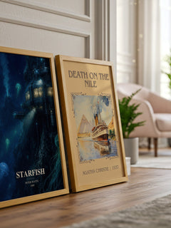 Starfish watercolour print framed by window – literary home decor
