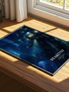 Starfish watercolour book poster framed on wall – sci fi wall art