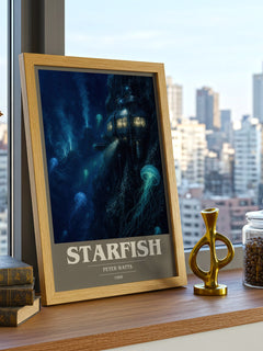 Starfish book cover print framed by window – literary home decor