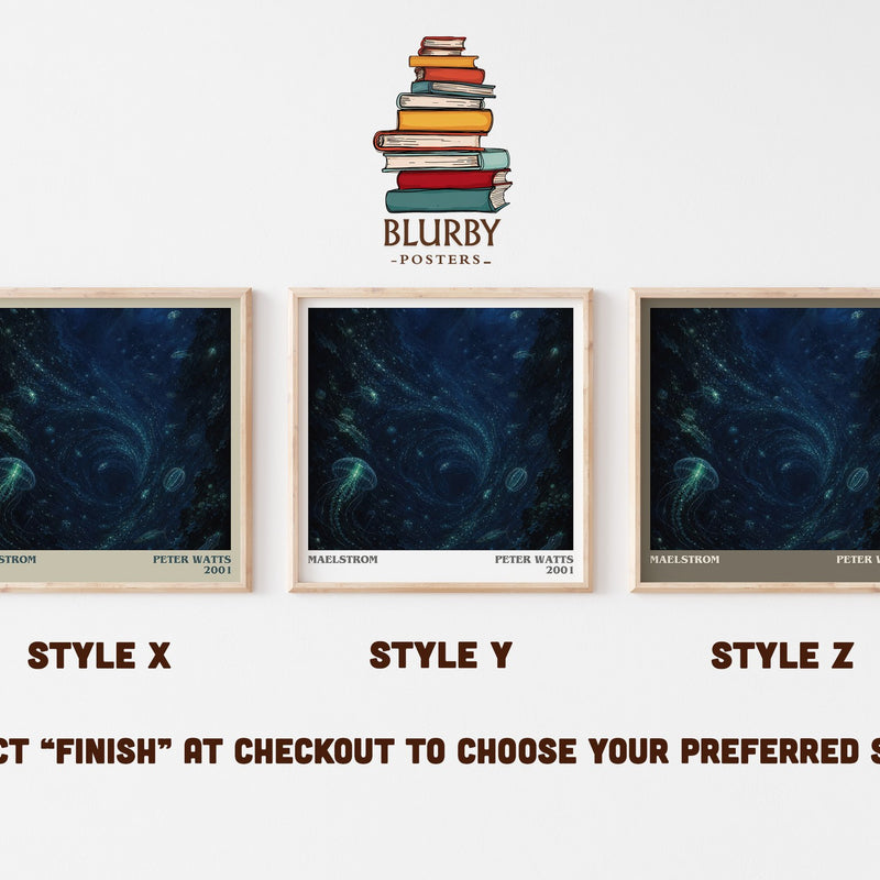 Maelstrom literary print in frame leaning in hallway – sci fi wall art