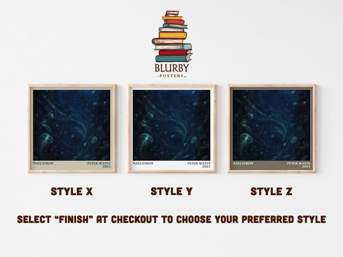 Maelstrom literary print in frame leaning in hallway – sci fi wall art (mockup)
