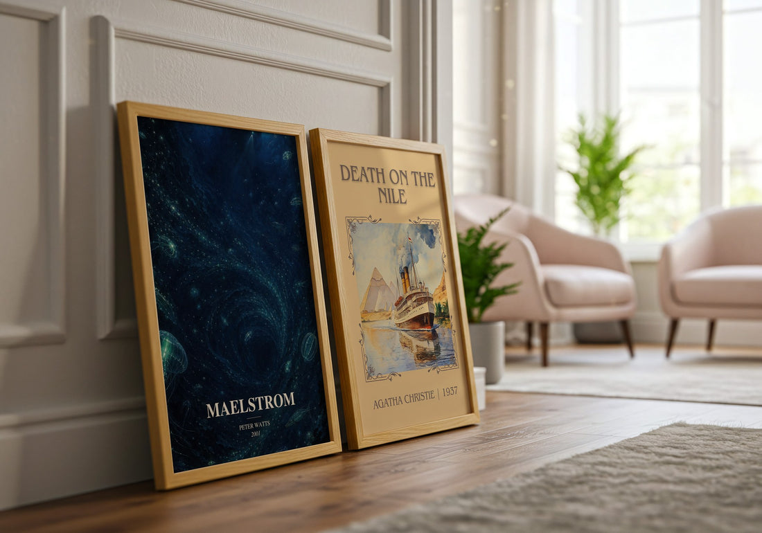 Maelstrom watercolour print framed by window – literary home decor