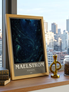 Maelstrom book cover print framed by window – literary home decor