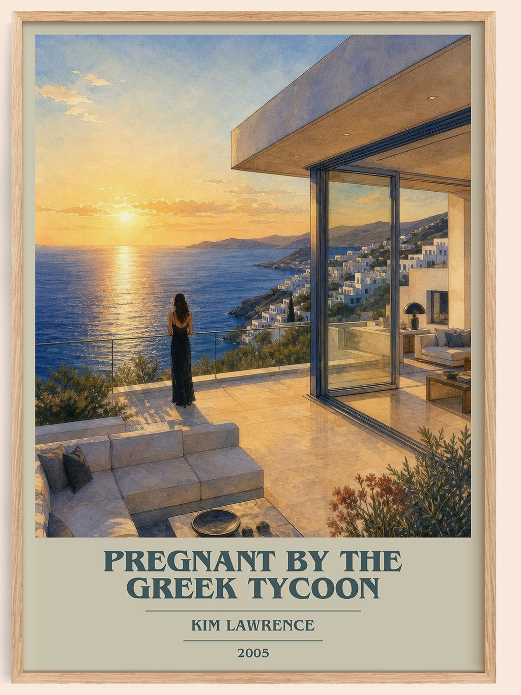 Pregnant By The Greek Tycoon book cover book poster by Kim Lawrence – framed literary art print