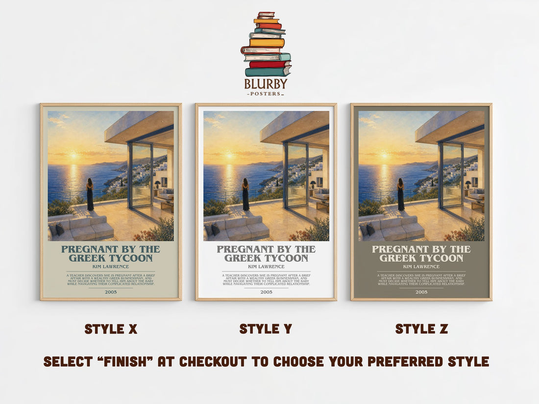 Pregnant By The Greek Tycoon bookish print in frame leaning in hallway – romance wall art (mockup)