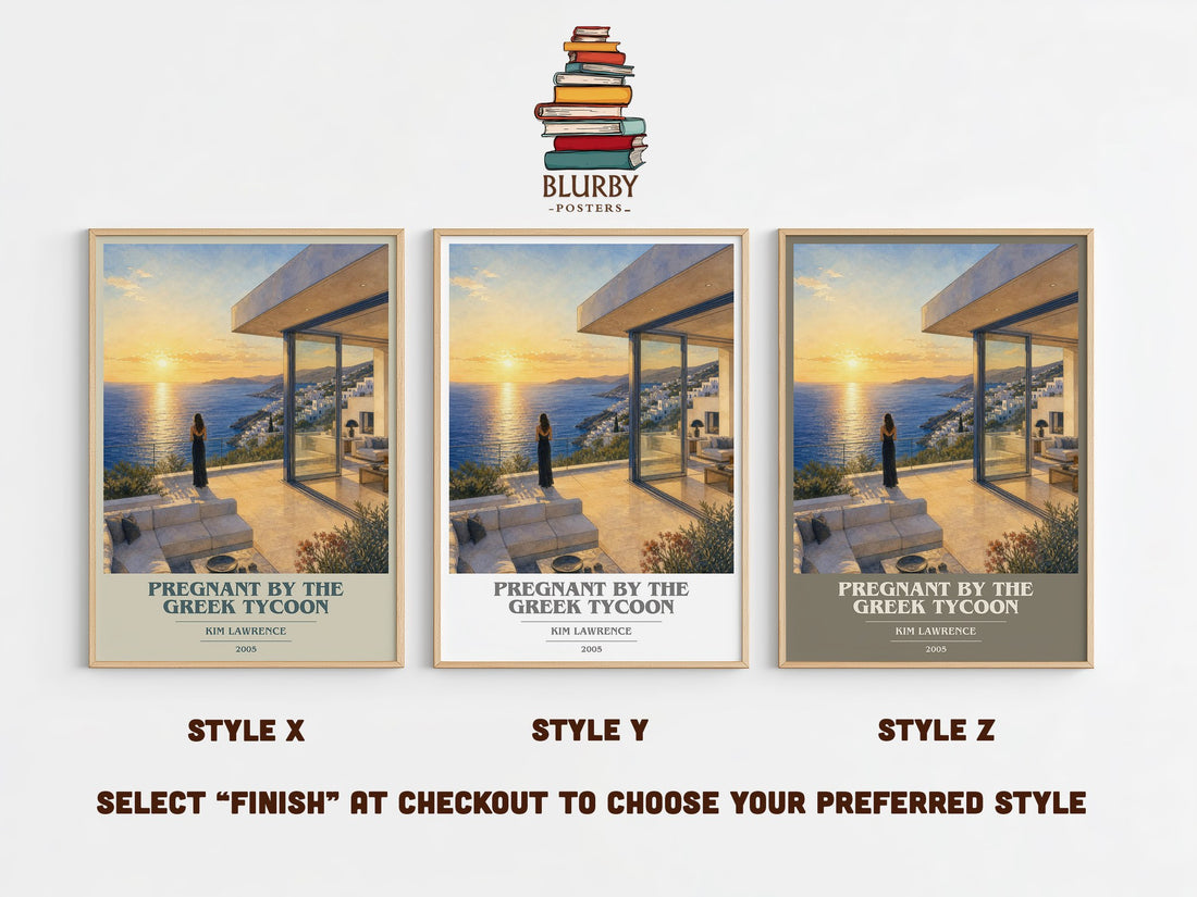 Pregnant By The Greek Tycoon book cover print in frame leaning in hallway – romance wall art (mockup)