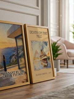 Pregnant By The Greek Tycoon watercolour print framed by window – literary home decor