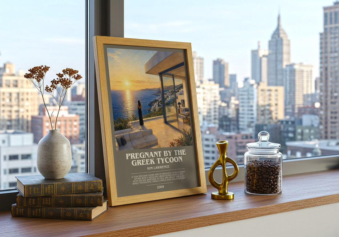 Pregnant By The Greek Tycoon bookish print framed by window – literary home decor