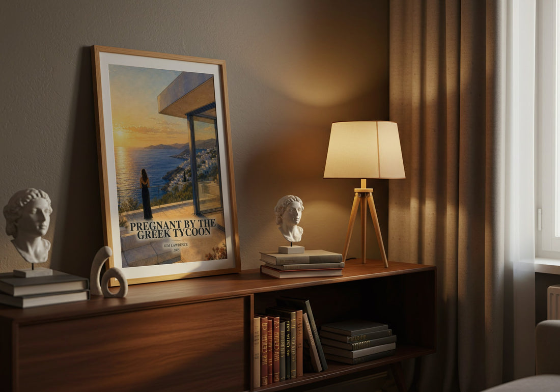 Pregnant By The Greek Tycoon watercolour print on bookshelf – Kim Lawrence fan gift