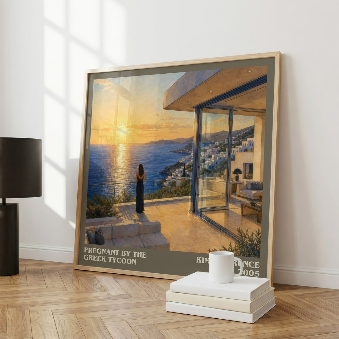 Pregnant By The Greek Tycoon literary print framed by window – literary home decor