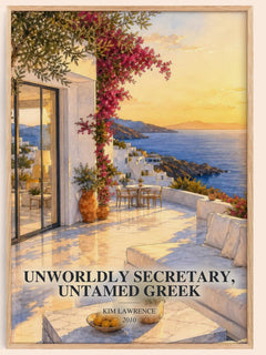 Unworldly Secretary, Untamed Greek watercolour book poster by Kim Lawrence – framed literary art print