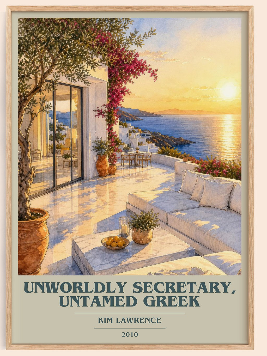 Unworldly Secretary, Untamed Greek book cover book poster by Kim Lawrence – framed literary art print