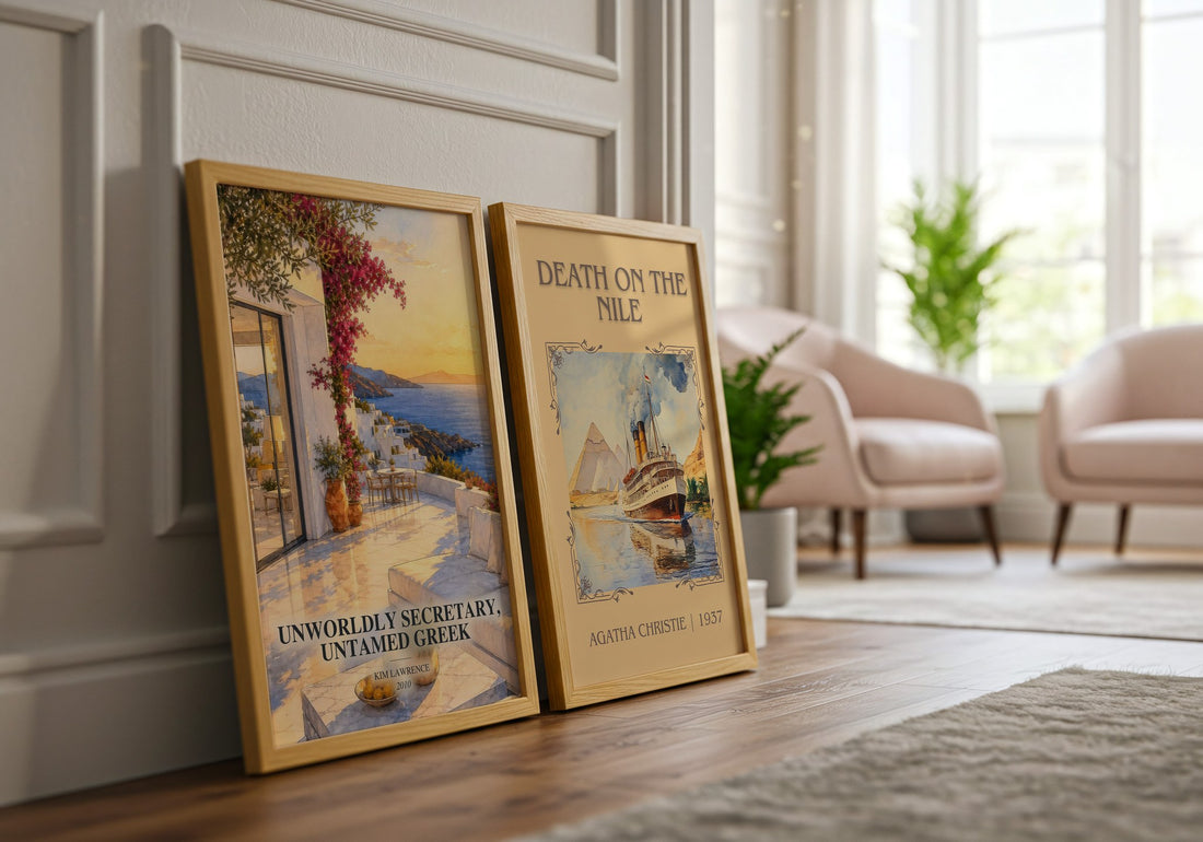 Unworldly Secretary, Untamed Greek watercolour print framed by window – literary home decor