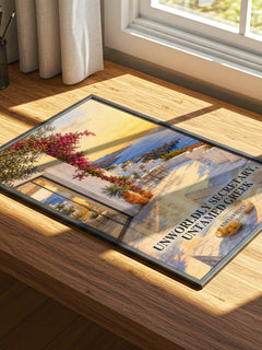 Unworldly Secretary, Untamed Greek watercolour book poster framed on wall – romance wall art