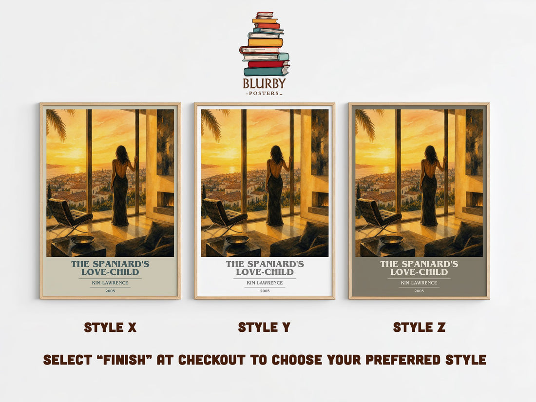 The Spaniard's Love-Child book cover print in frame leaning in hallway – romance wall art (mockup)
