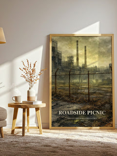 Roadside Picnic watercolour print in frame leaning in hallway – sci fi wall art