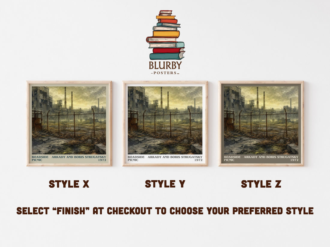 Roadside Picnic literary print in frame leaning in hallway – sci fi wall art (mockup)