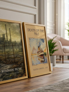 Roadside Picnic watercolour print framed by window – literary home decor