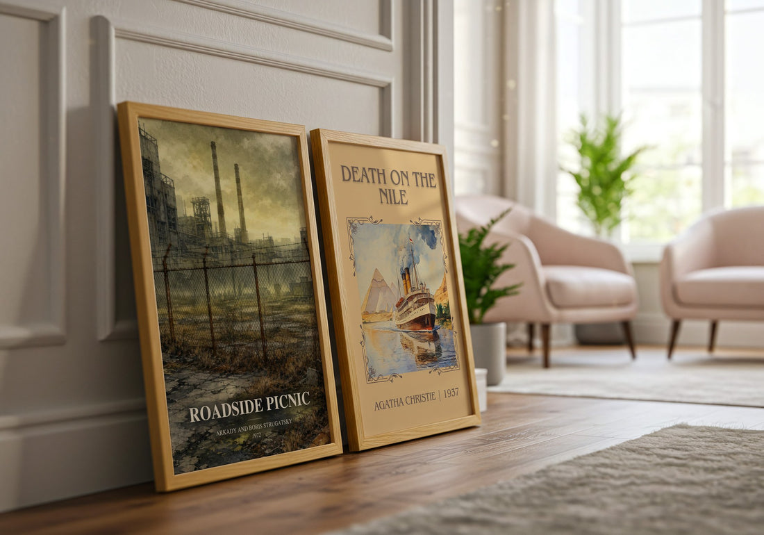 Roadside Picnic watercolour print framed by window – literary home decor