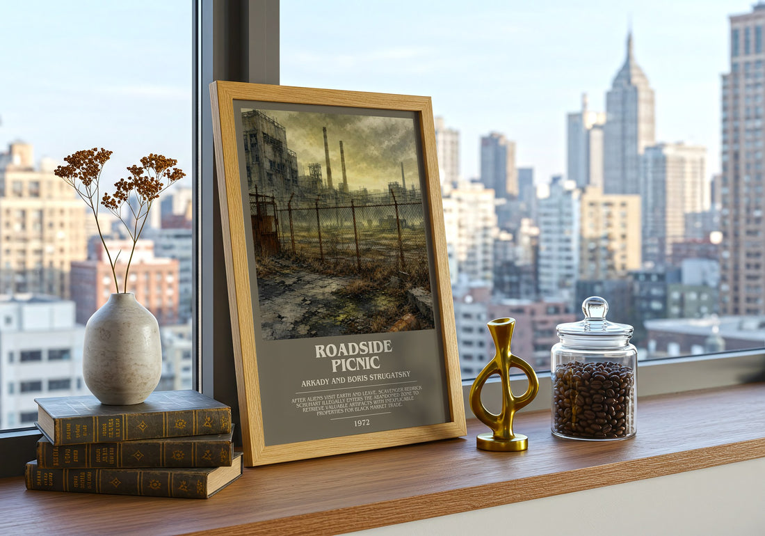 Roadside Picnic bookish print framed by window – literary home decor