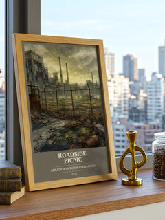 Roadside Picnic book cover print framed by window – literary home decor