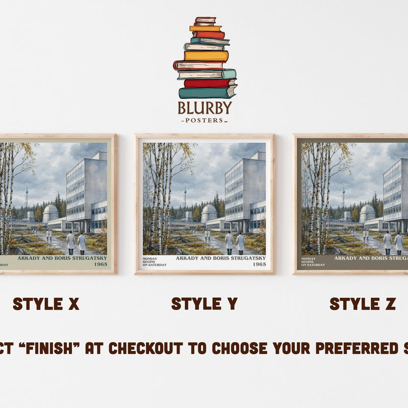 Monday Begins on Saturday literary print in frame leaning in hallway – sci fi wall art