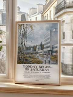 Monday Begins on Saturday bookish poster colour and style options – Arkady and Boris Strugatsky book art