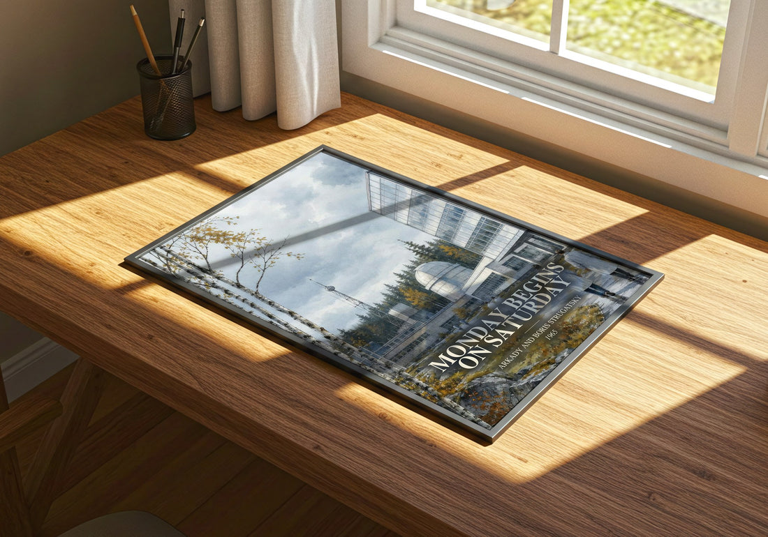Monday Begins on Saturday watercolour book poster framed on wall – sci fi wall art
