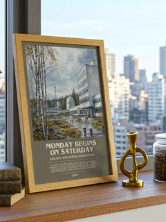Monday Begins on Saturday bookish print framed by window – literary home decor