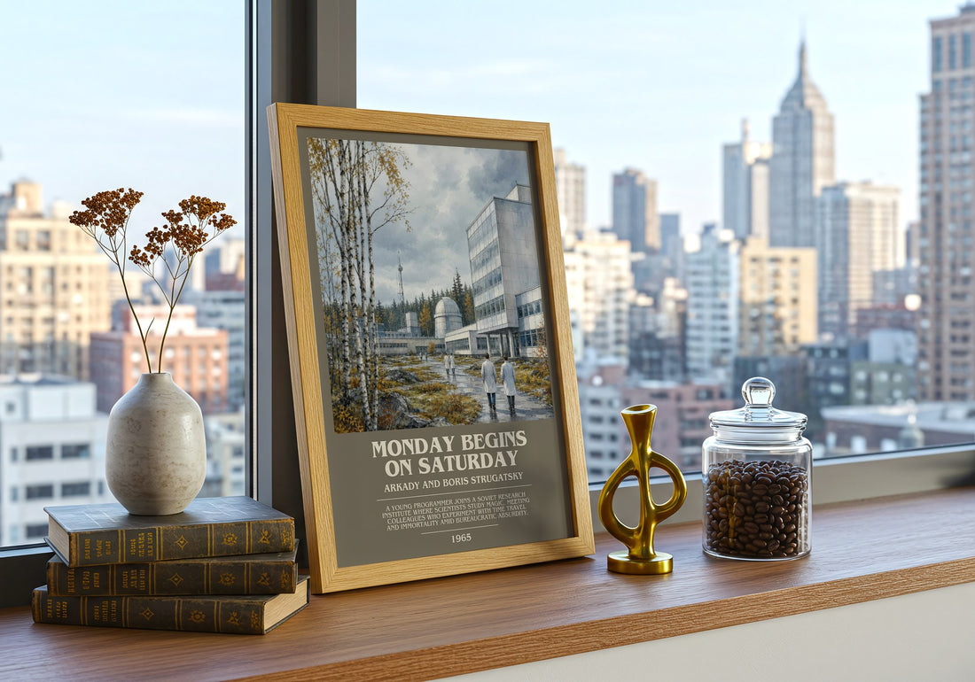 Monday Begins on Saturday bookish print framed by window – literary home decor