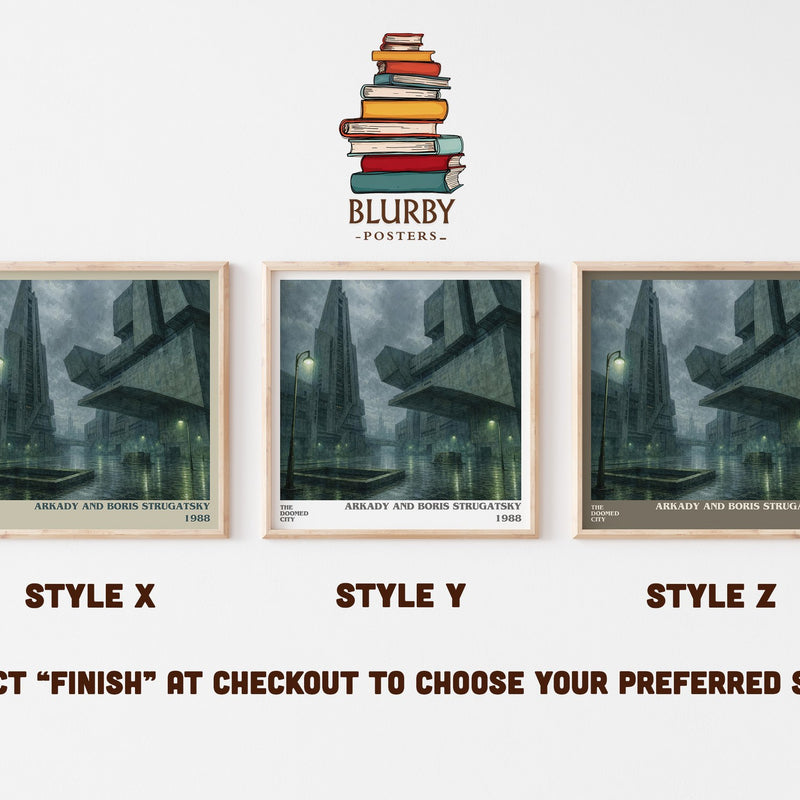 The Doomed City literary print in frame leaning in hallway – dystopian wall art