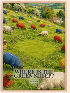 Where is the green sheep? watercolour book poster by Mem Fox – framed literary art print